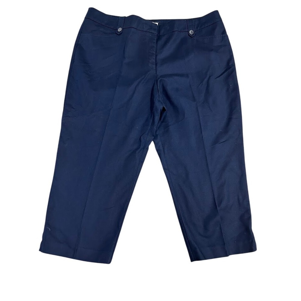 Roz & Ali Womens Navy Blue Stretch Cotton Cropped Pants Size 18 Plus Capris